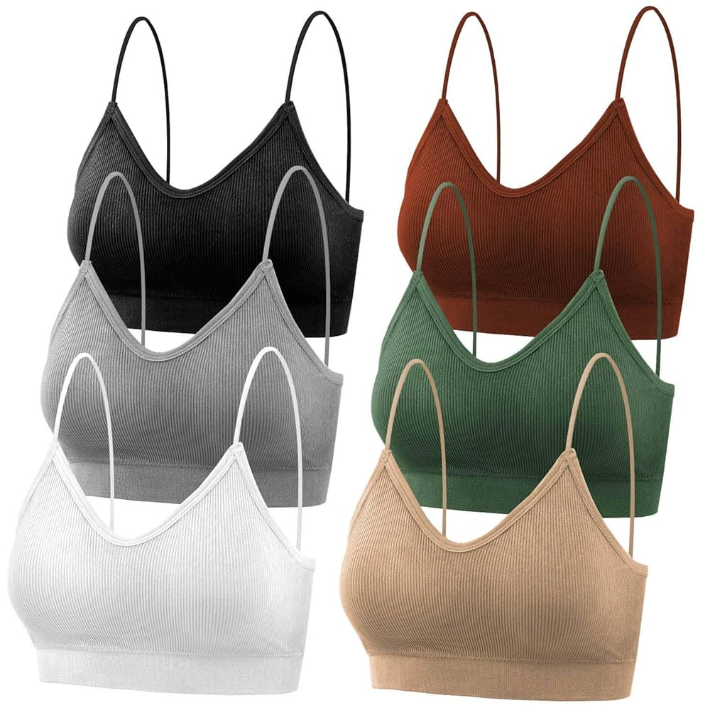 selizo Padded Bralettes for Women, 6 Pcs Sports Bras for Women Pack, V Neck Cami Bando Bra for Wo... | Amazon (US)