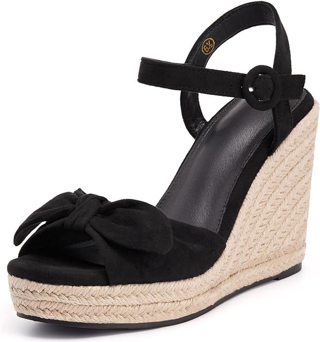 Coutgo Womens Bow Espadrilles Wedge Sandals Platform Open Toe Ankle Strap Summer Dress Heels Shoe... | Amazon (US)