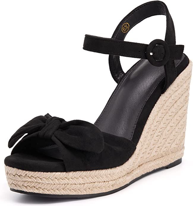 Coutgo Womens Espadrilles Wedges Bow Platform Sandals Open Toe Ankle Strap Summer Dress Heels Cut... | Amazon (US)