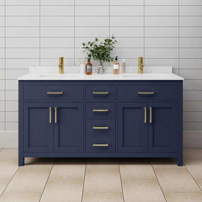 Wyndham Collection Beckett 66-in Dark Blue with Brushed Gold Trim Undermount Double Sink Bathroom... | Lowe's