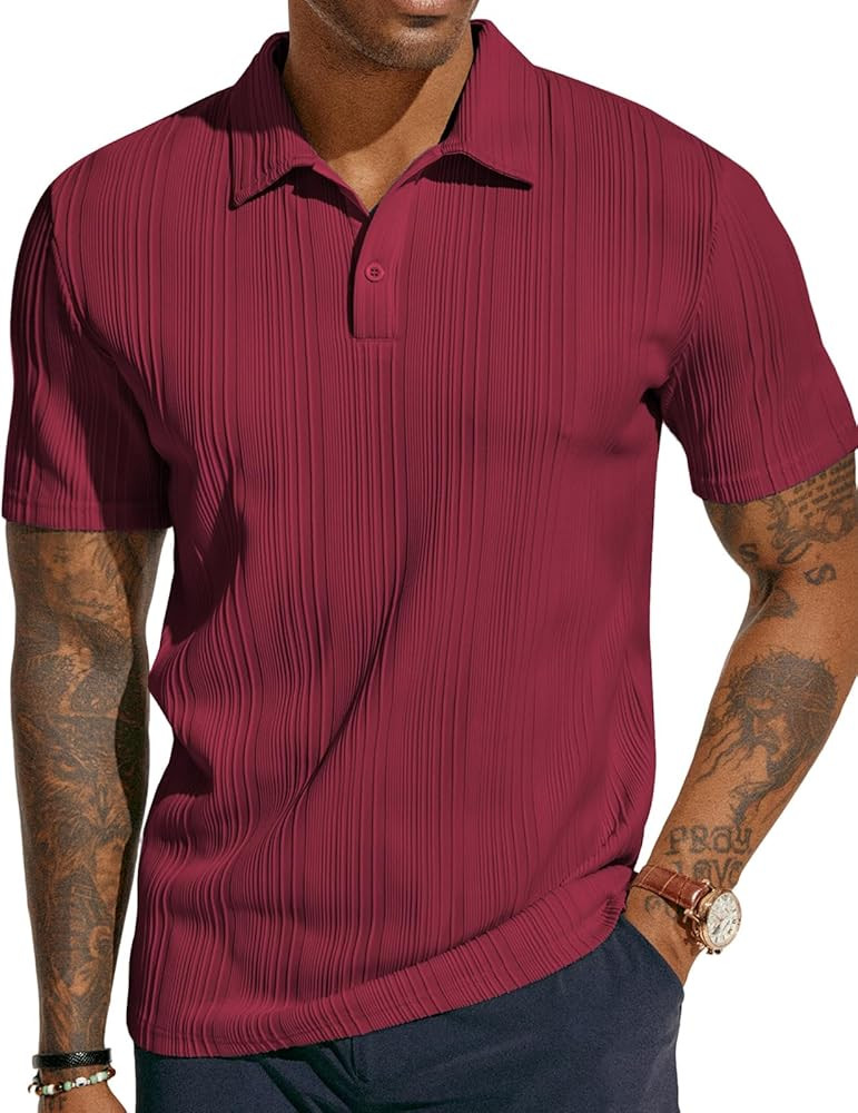 PJ PAUL JONES Mens Textured Knit Polo Shirts Regular Fit Stretchy Golf Shirts | Amazon (US)