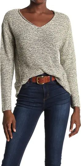 V-Neck Faux Suede Elbow Patch Tunic Sweater | Nordstrom Rack