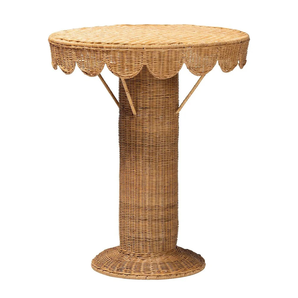 bali & pari Pabla Bohemian Light Honey Rattan Scalloped Accent Table | Walmart (US)