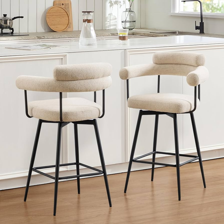 Linen Counter Height Bar Stools, Swivel Barstools with Full Backs, Modern Upholstered Counter Sto... | Amazon (US)