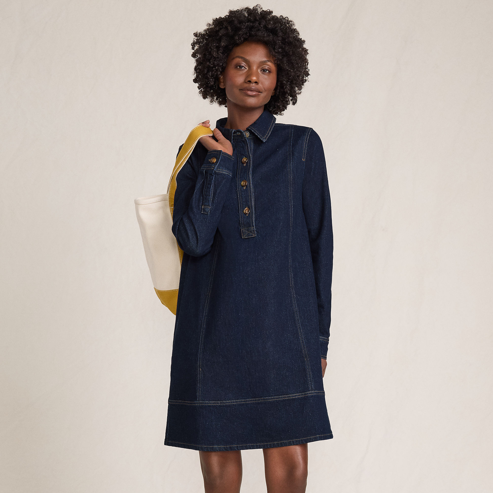Women's Soft Denim Popover Long Sleeve Shirt Dress | Lands' End (US)