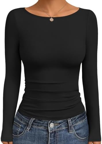Ekouaer Long Sleeve Shirts Boat Neck Tops Casual Undershirts | Amazon (US)