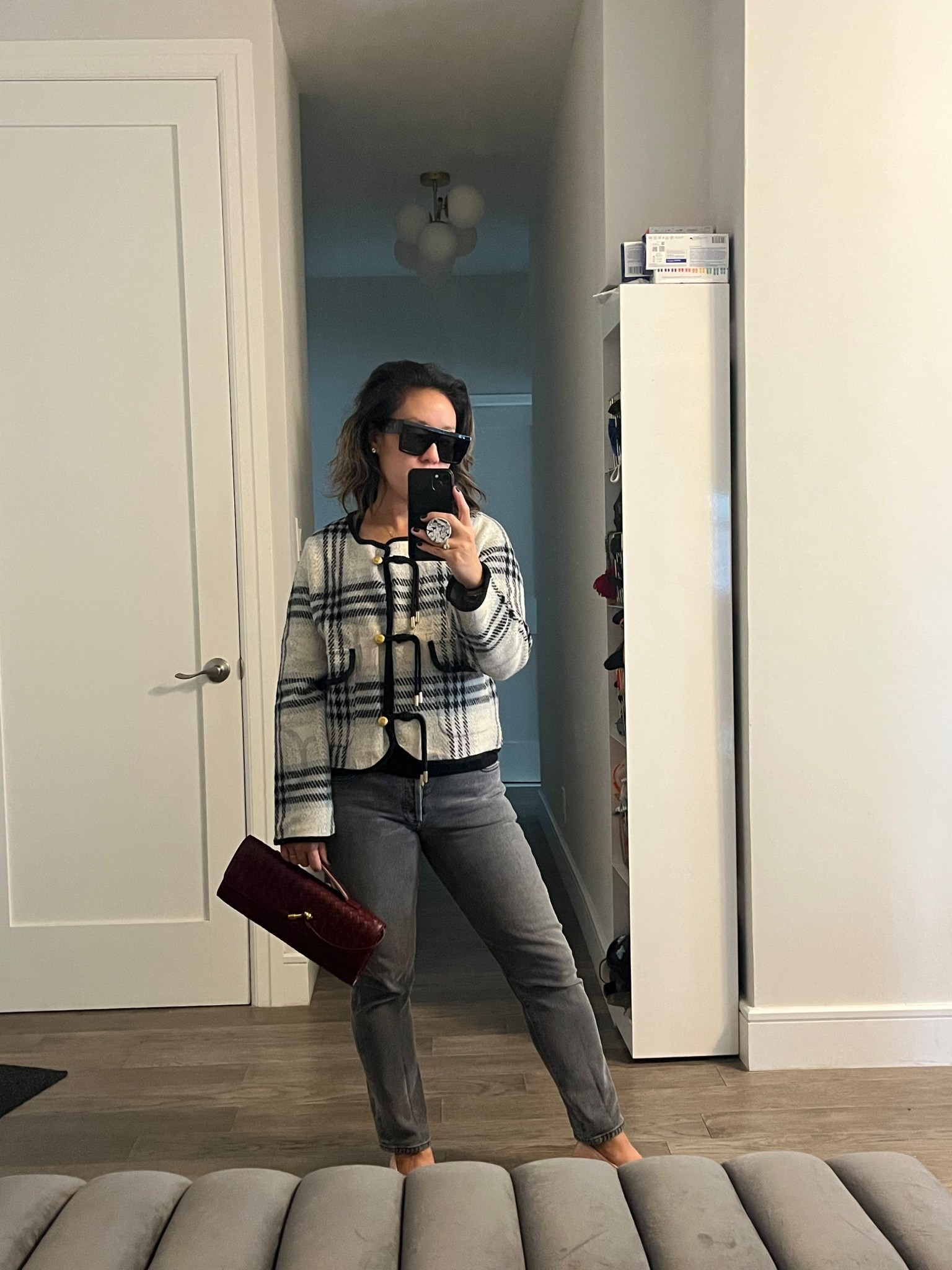 Casual layers. Easy plaid layer. Super soft. I’m wearing an xs. I love the toggle detail. Jeans are a closet staple. I’m wearing a 26. Clutch is a budget find. Stay tuned for the comparison video.

#LTKItBag #LTKShoeCrush #LTKFindsUnder50