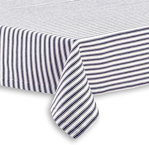 Navy Blue and White Ticking Stripe Woven Cotton Fabric Tablecloth, 60 x 120 Rectangular | Amazon (US)