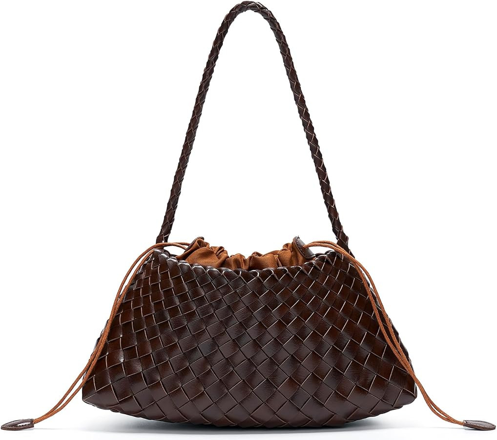 Small Woven Purse for Women Vegan Leather Underarm Shoulder Hobo Handbag | Amazon (US)