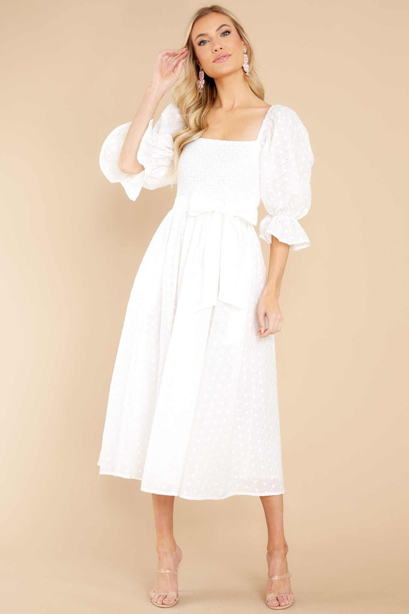 Spreading Love White Eyelet Midi Dress | Red Dress 
