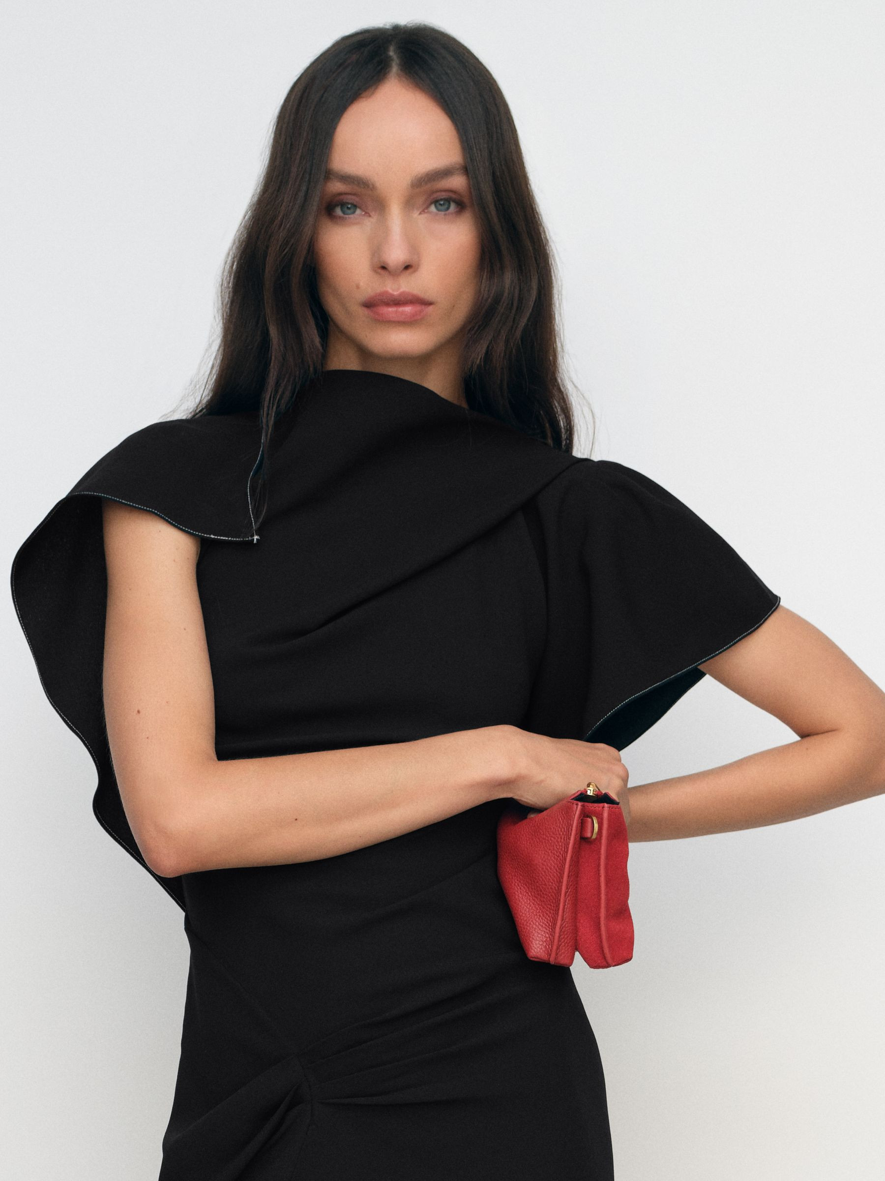 Reiss Asymmetric Draped Midi Dress in Black - REISS | Reiss UK