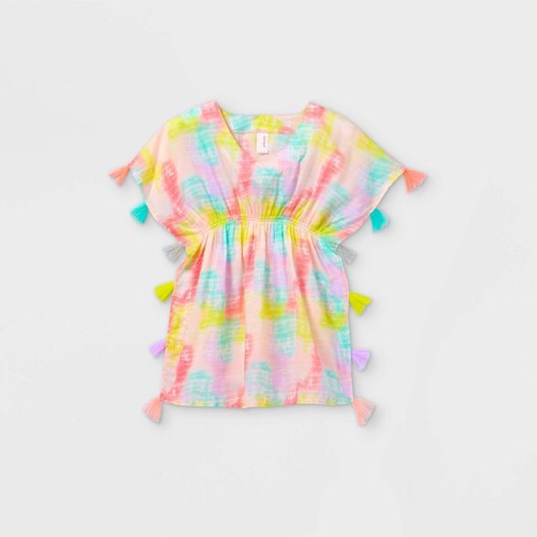 Girls' Woven Tie-Dye Caftan Cover Up - Cat & Jack™ Pink | Target