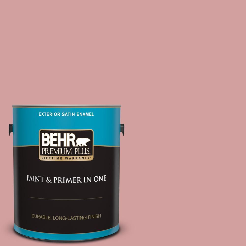 BEHR PREMIUM PLUS 1 gal. #S150-3 Rose Pottery Satin Enamel Exterior Paint and Primer in One-90500... | The Home Depot