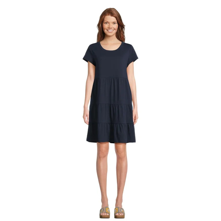 Time and Tru Women's Cotton Knit Tiered Dress, Sizes XS-XXXL | Walmart (US)