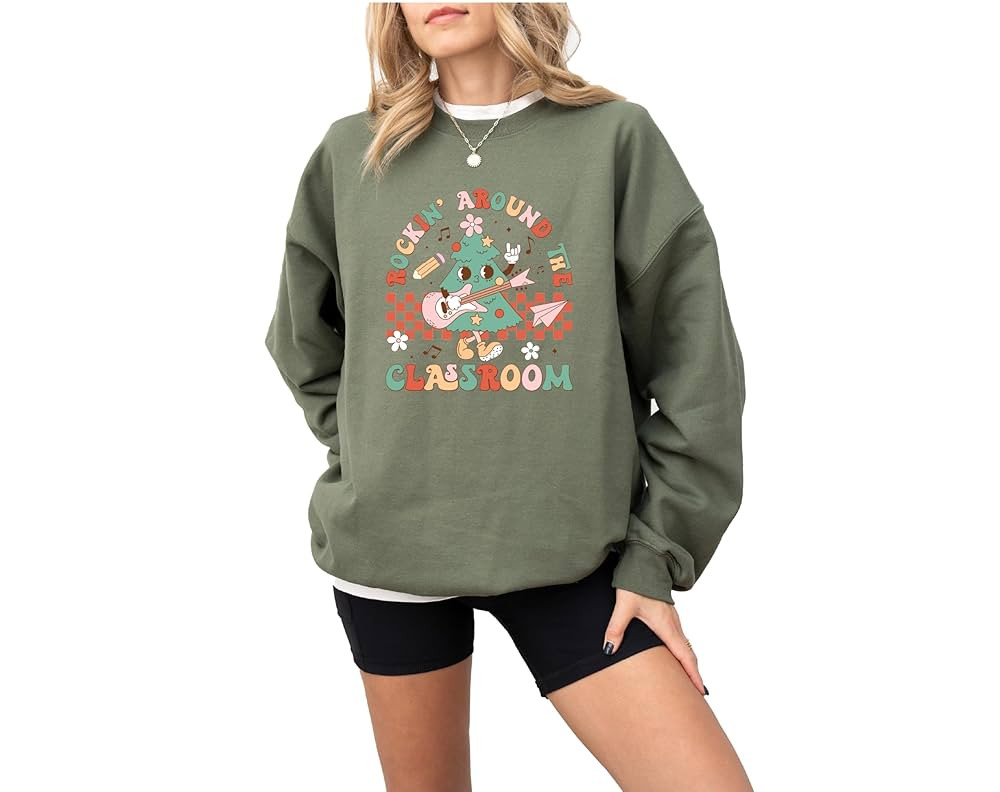 Rockin' Around the Classroom Sweatshirt, Cozy Christmas Sweatshirt, Teacher Sweatshirt, Festive S... | Amazon (US)