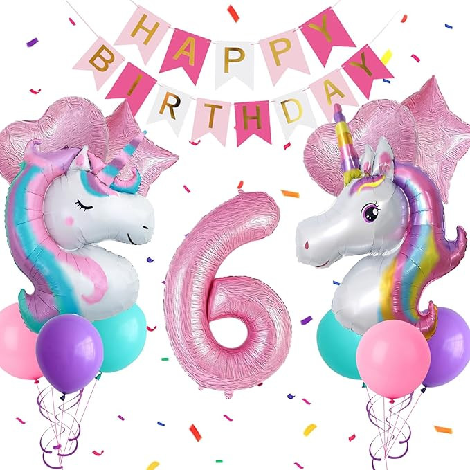 Yancan 6th Unicorn Birthday Decorations for Girls, 6 year old Girl Party Supplies with Happy Birt... | Amazon (US)