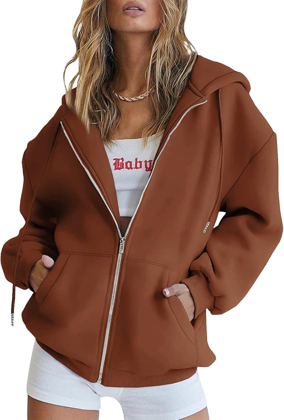 EFAN Women's Cute Hoodies Teen Girl Fall Jacket Oversized Sweatshirts Casual Drawstring Zip Up Y2... | Amazon (US)