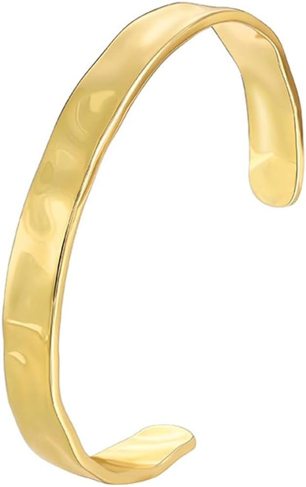 Gold/Silver Wide Hammered Textured Cuff Bangle Bracelets for Women | Amazon (US)