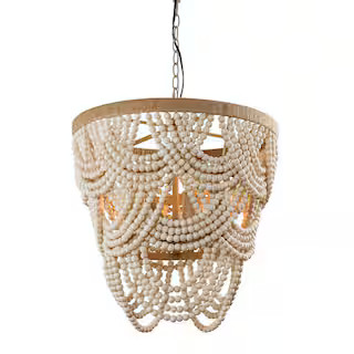 Parrot Uncle Hatfield 4-Light Bohemia Style Natural Wood Beaded Tiered Chandelier BB8827-4 - The ... | The Home Depot