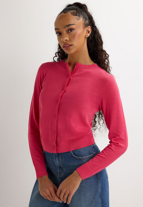 Womens Pink Plain Crew Neck Cardigan | Peacocks