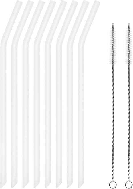 Reusable Clear Silicone Drinking Straws, 8 Pcs Long Flexible Straws with 2 Cleaning Brushes for 2... | Amazon (US)