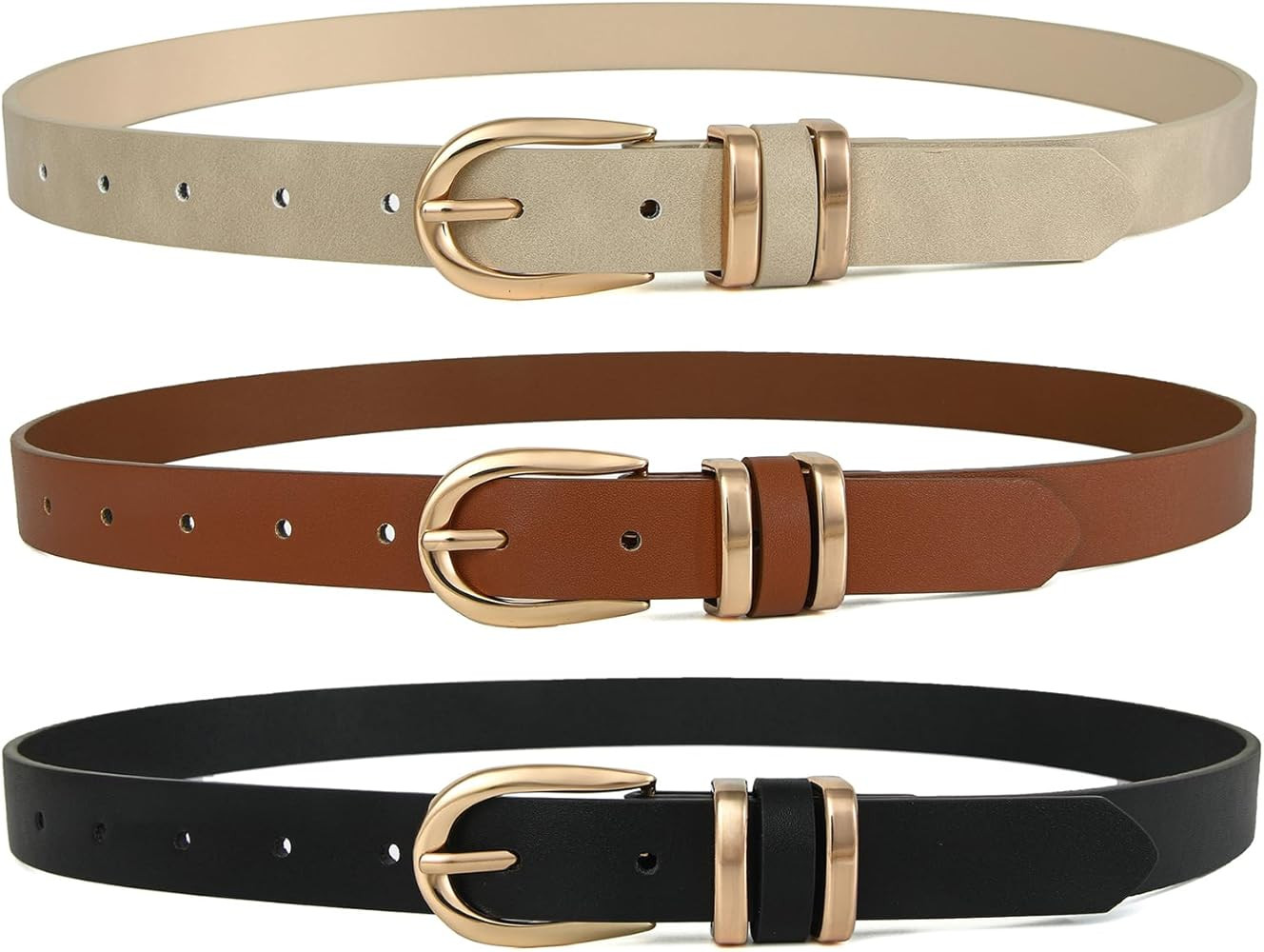 Womens Belts for Jeans Pants, Casual Leather Waist Dress Belt with Gold Buckle 0.91" Width, Ladie... | Amazon (US)