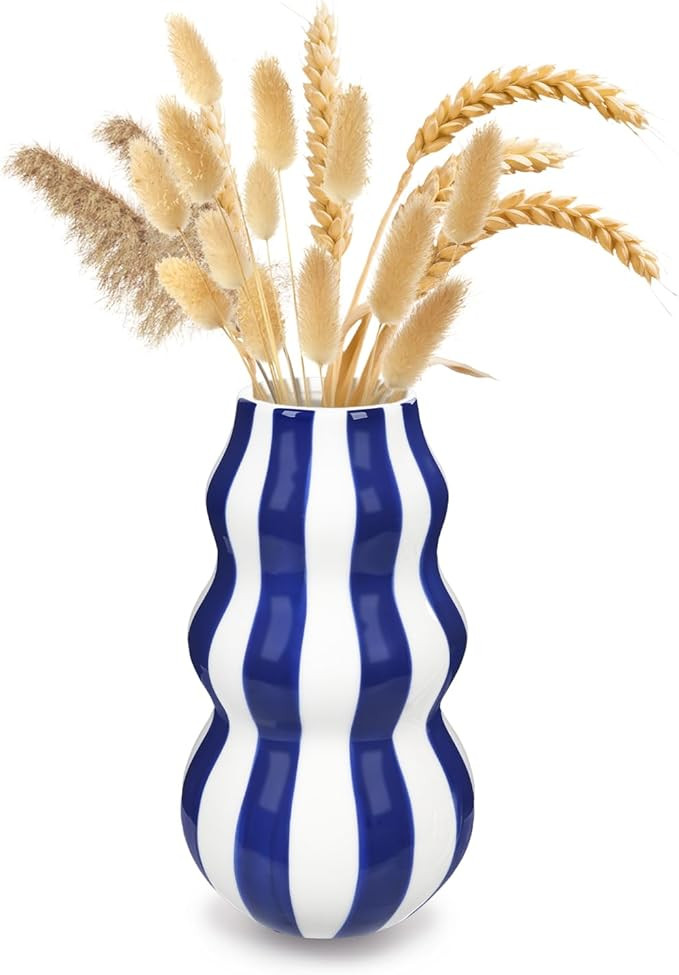 Blue and White Ceramic Vase, 8.66 in Tall Modern Striped Table Centerpiece, Minimalist Decorative... | Amazon (US)