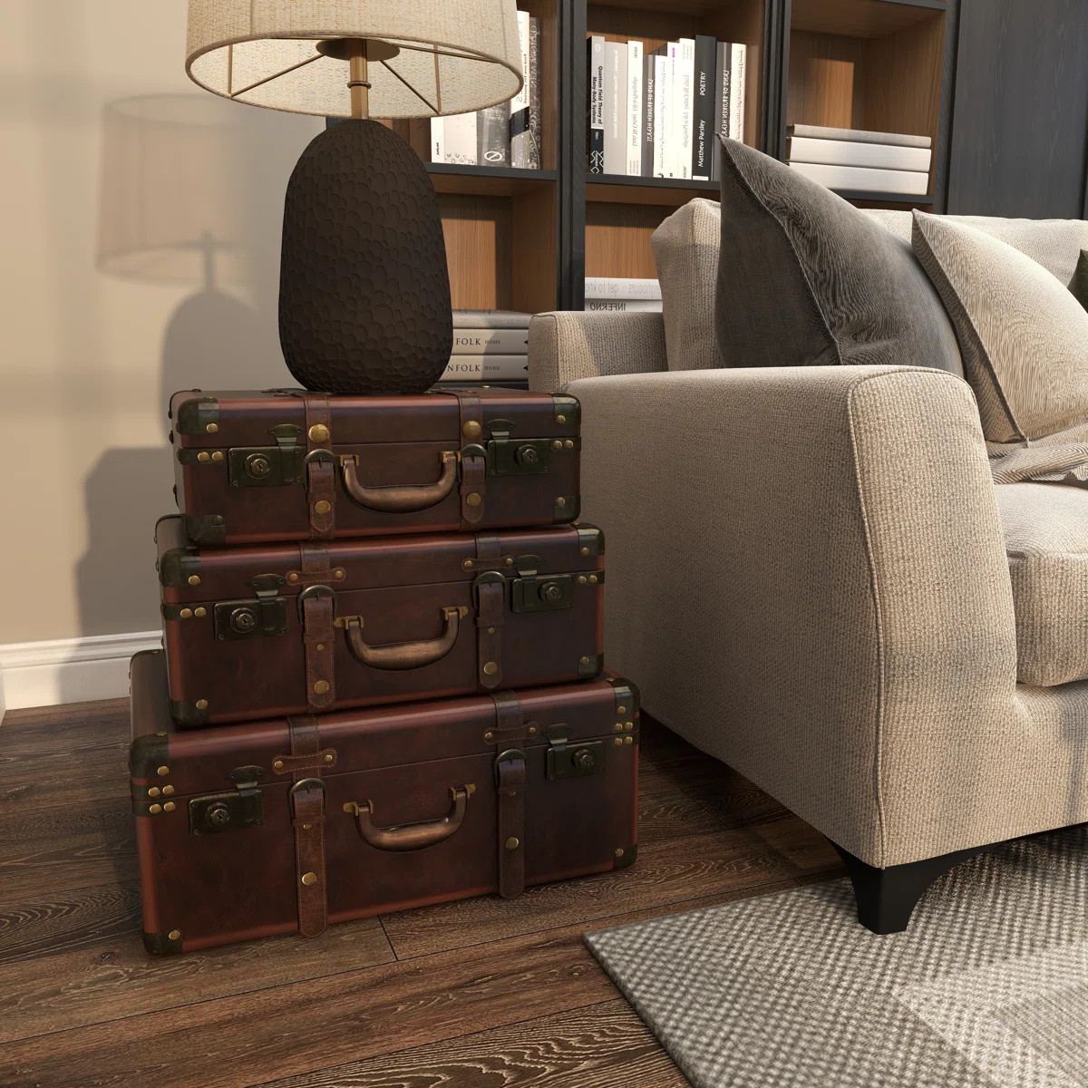 Marissa Faux Leather Nesting Upholstered Decorative Brown Trunk with Vintage Accents and Studs Se... | Wayfair North America