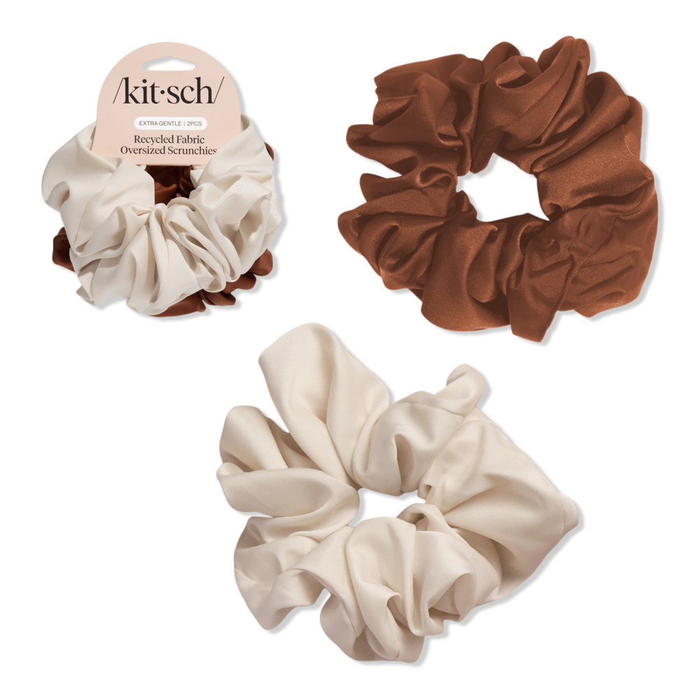 Kitsch Recycled Fabric Brunch Scrunchies - Cream & Camel | Ulta