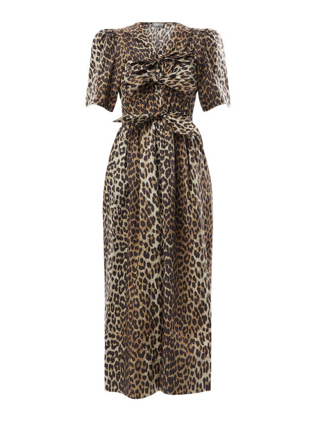 Leopard Women's Ganni Printed Cotton Tie Strap Midi Dress | Fenwick | Fenwick