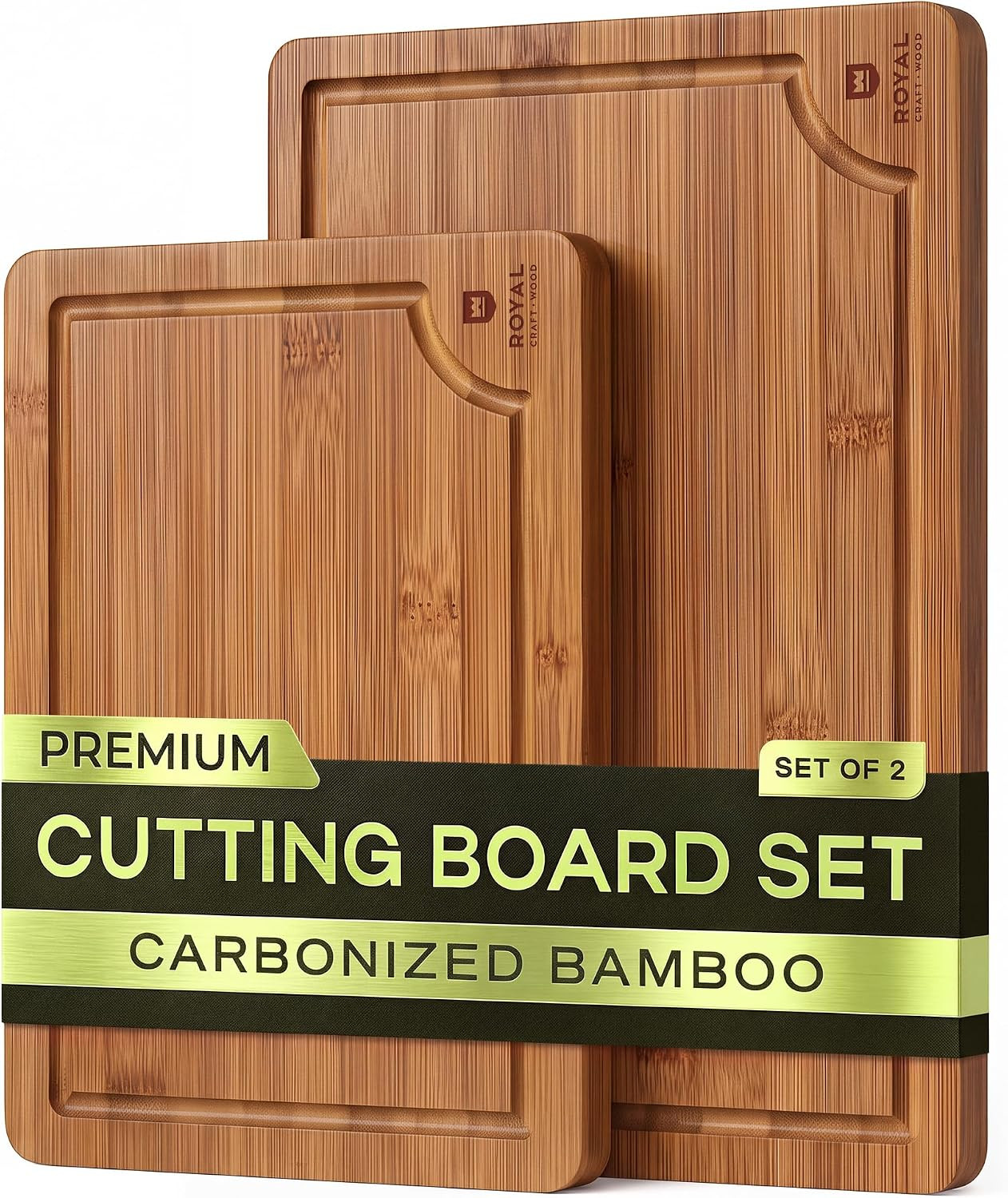 ROYAL CRAFT WOOD Wooden Cutting Boards for Kitchen Meal Prep & Serving - Bamboo Non Toxic Cutting Board Set with Deep Juice Groove Side Handles - Charcuterie & Chopping Butcher Block for Meat (2 Pcs) | Amazon (US)