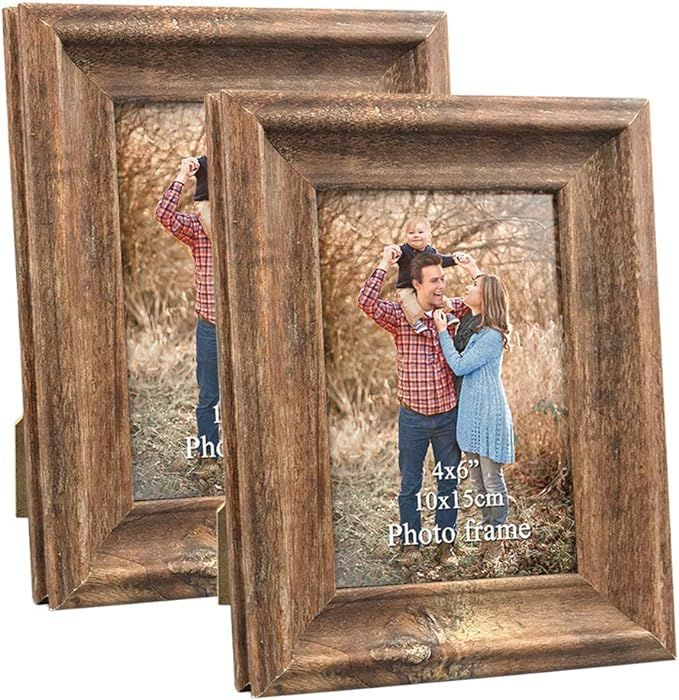 ZBEIVAN 2 Pack 4x6 Picture Frames Set Vintage Brown Art Rustic Photo Frame for Tabletop Stand or ... | Amazon (US)