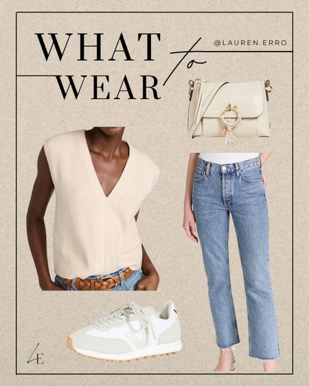 Shopbop sale fall transitional outfit
 15% off $200+ purchase, 20% off $500+ purchase, and 25% off $800+ purchase with promo code STYLE
.
Beige vest, sweater vest, casual denim, white sneakers, shopbop, veja, Chloe, see by Chloe, nude bag, crossbody purse, ivory purse, agolde, jeans, Agolde sale, tan sweater vest 

#LTKstyletip #LTKsalealert #LTKSale