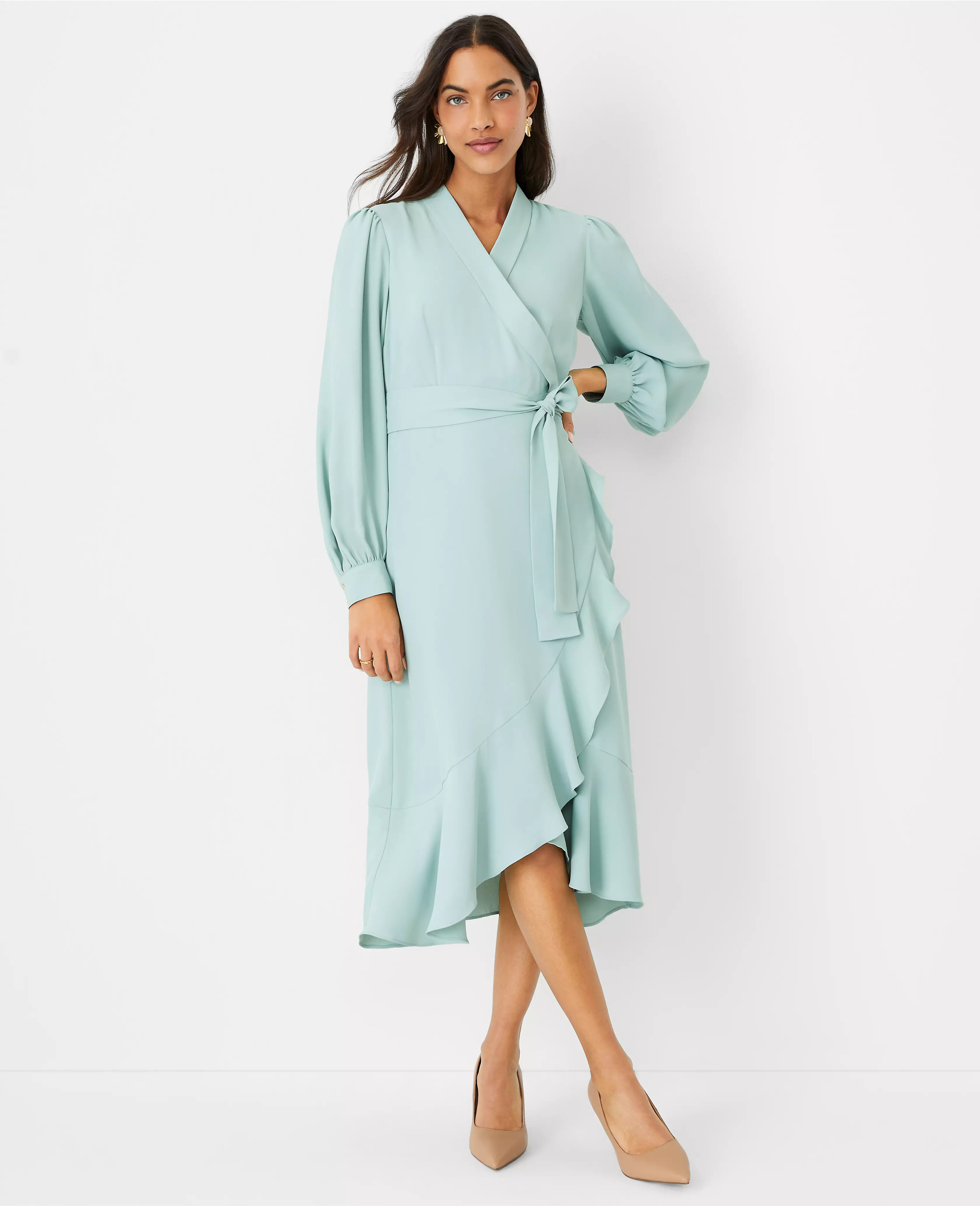 Petite Flounce Wrap Dress | Ann Taylor (US)