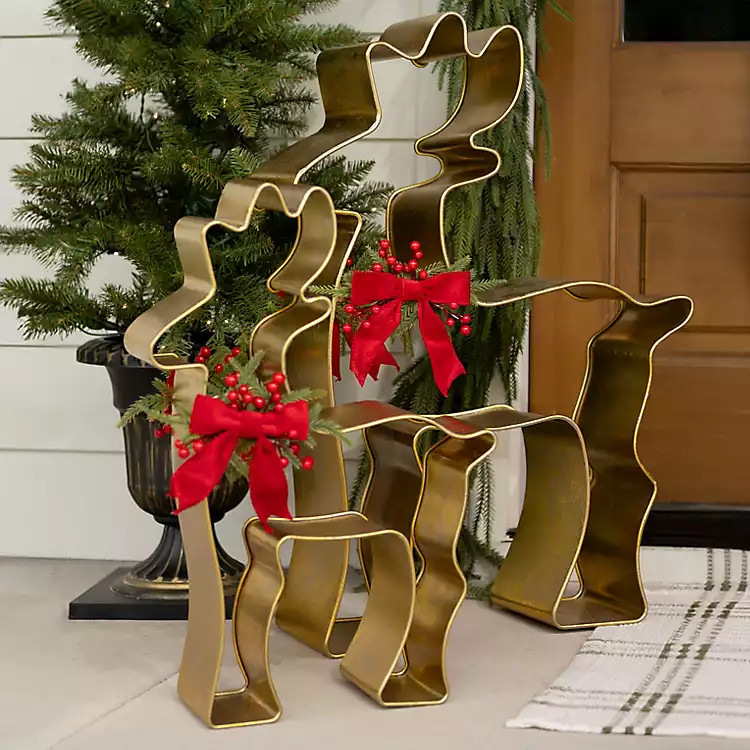 New! Gold Deer with Bow Outdoor Statue, 30 in. | Kirklands