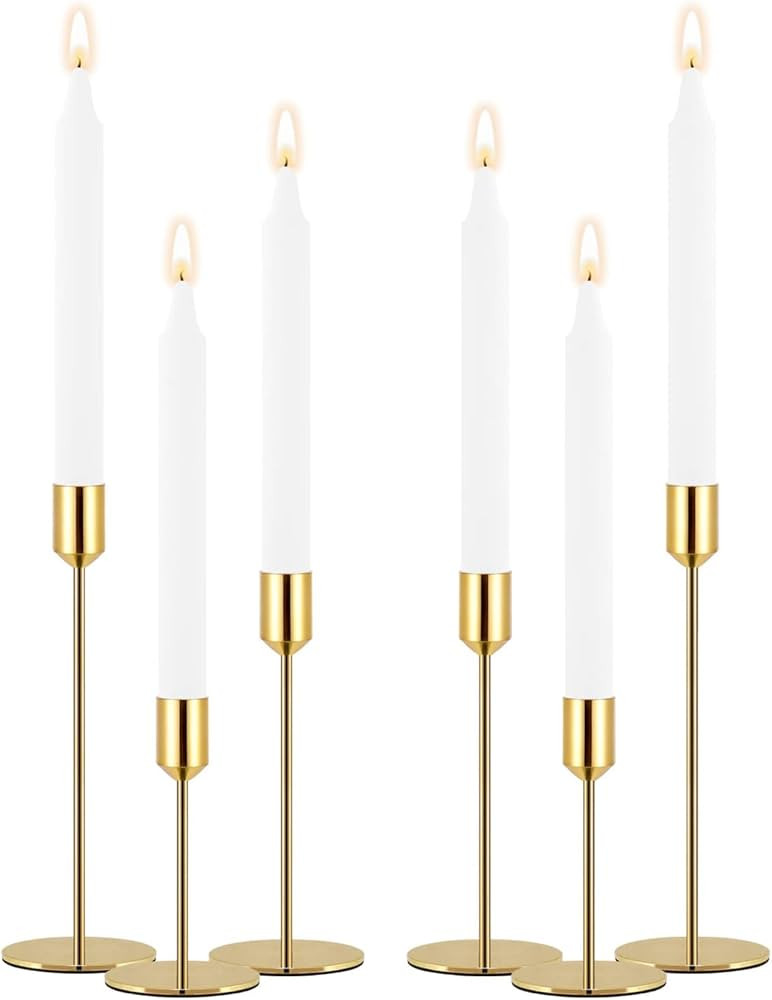 Rozrety Gold Candle Holder Candlestick Holders Set of 6 Taper Candle Holders, Decorative Metal Ca... | Amazon (US)