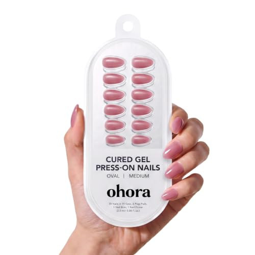 ohora Gel Press On Nails (Mauve Pink) | Medium Oval, Solid, Pink | 100% Real Gel, No UV Lamp, No Glue, Non-Toxic | 15 Sizes, 30 Tips | 14-Day Waterproof, Beginner Friendly | Amazon (US)