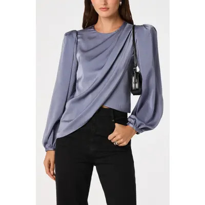 ASTR the Label Beatrice Satin Drape Top in Slate Blue at Nordstrom, Size Medium | Nordstrom