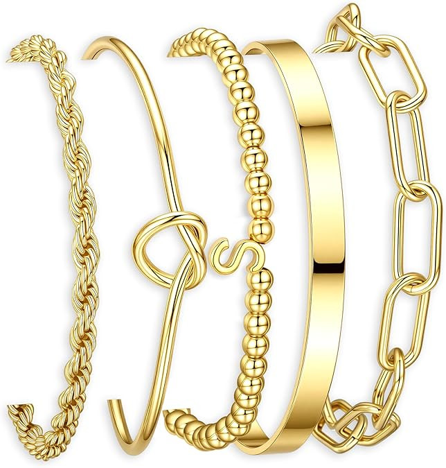 Turandoss Easter Gifts for Women Trendy, Dainty 5PCS 14K Gold Plated Initial A-Z Beaded Stretch L... | Amazon (US)