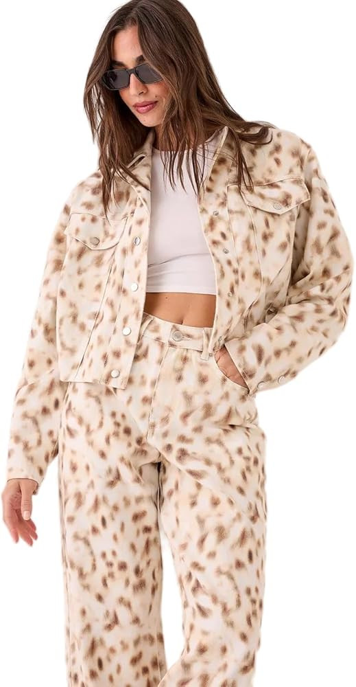 Nasty Gal Deer Print Ovoid Cropped Denim Jacket | Amazon (US)