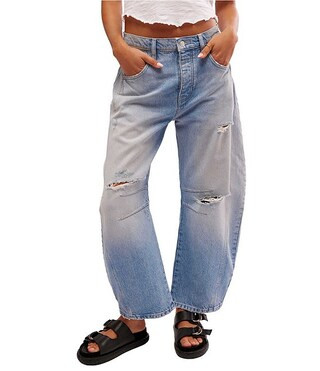 We The Free Good Luck Mid Rise Destruction Wide Leg Barrel Jeans | Dillard's