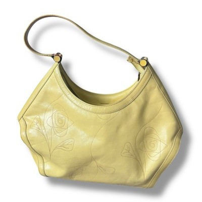 Furla Elegant butter Yellow Leather Handbag candy etched flowers purse bag y2k | eBay US