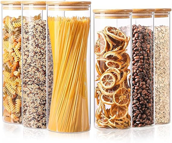 ComSaf Glass Food Storage Jars Set of 6, Tall Glass Storage Containers with Lids, Spaghetti Jar, ... | Amazon (US)