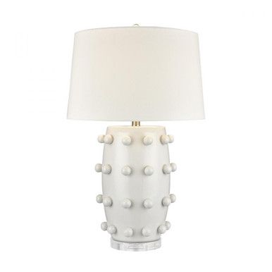 Torny Table Lamp, 1-Light, White Glazed, Earthenware, White Linen Shade, 28"H (H0019-9501 LFUMT) | Lighting Reimagined