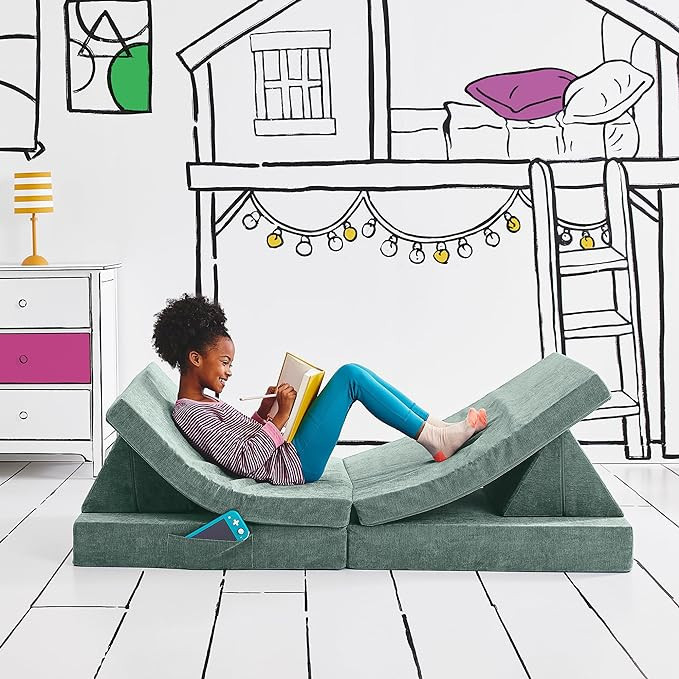 Yourigami Kids and Toddler Play Couch, Convertible Folding Sofa, Durable Foam Modular Design, Gre... | Amazon (US)