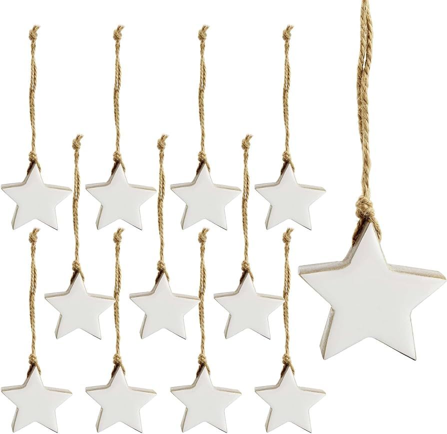 AuldHome Farmhouse Star Ornaments (12-Pack, White); Wood with White Enamel 2-Inch Star Christmas ... | Amazon (US)