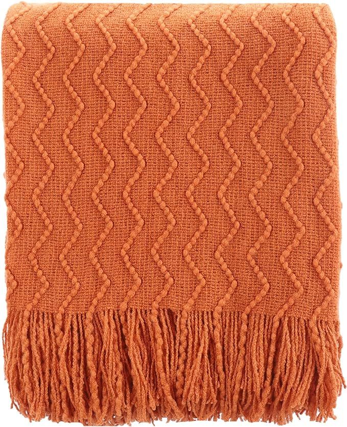Amazon.com: BATTILO HOME Burnt Orange Throw Blanket for Couch, Decorative Knitted Spring Blankets... | Amazon (US)