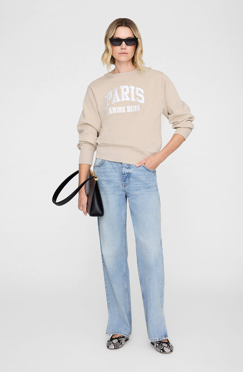ANINE BING Harry Shrunken Paris Sweatshirt in Beige at Nordstrom, Size Small | Nordstrom
