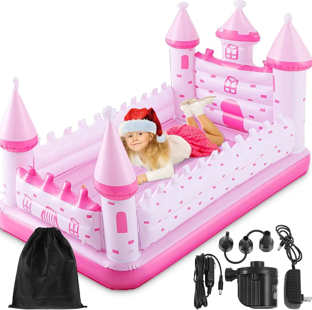 Pink Castle Toddler Travel Bed with Safety Bumper and Air Mattress Inflatable Toddler Bed Portabl... | Amazon (US)