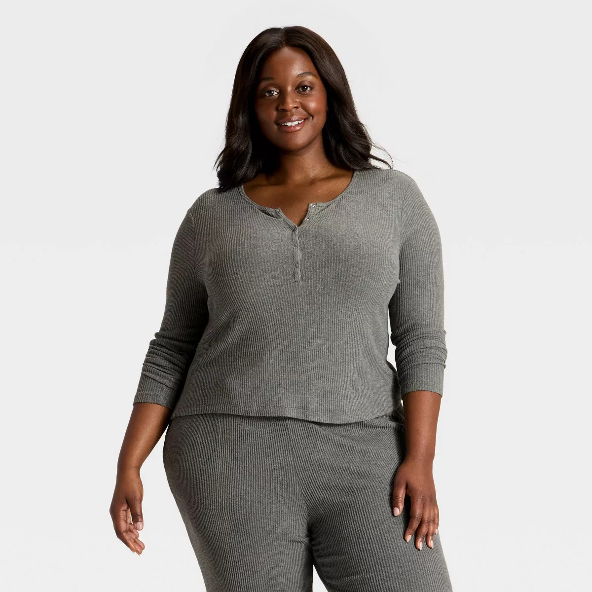 Women's Cozy Ribbed Long Sleeve Henley Pullover - Auden™ Oatmeal 1X | Target